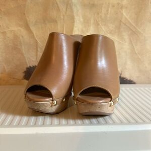 Tan Leather Peep Toe Clogs